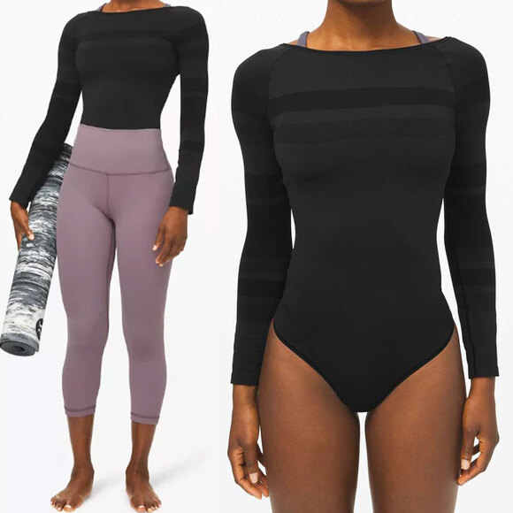 LULULEMON NWOT Gleam and Glow Long Sleeve Bodysuit in Black Size 10 - Picture 1 of 11